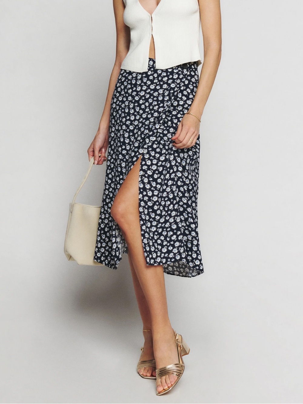 Reformation Betty blue floral wrap midi skirt